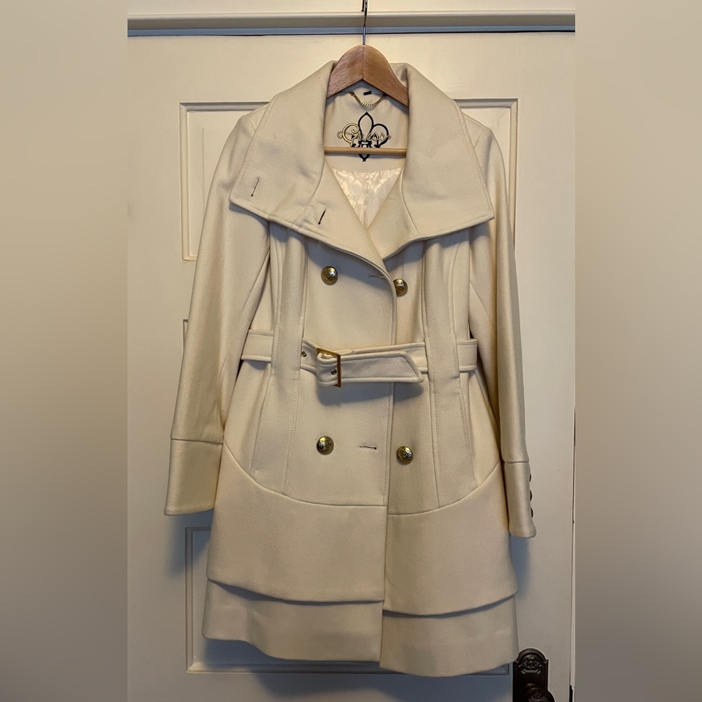✨EUC✨ GUESS Elegant Cream Double-Breasted wool Women's Trench Coat